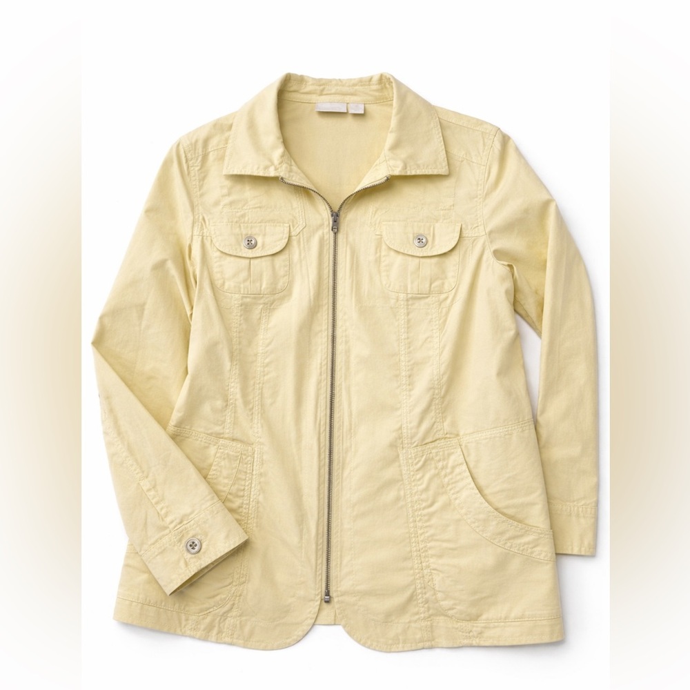 Chico’s Yellow Utility Jacket Size 2 (M) Stretch Cotton Zip Front